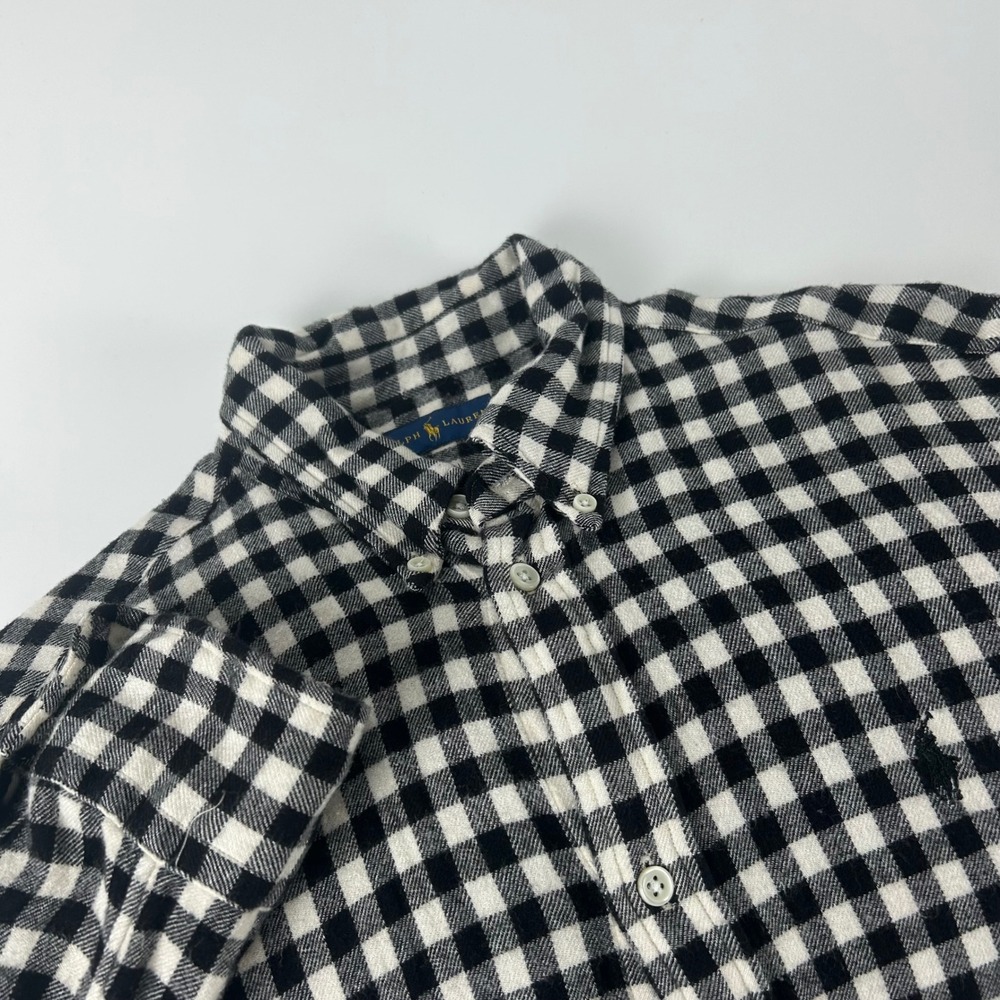 Ralph Lauren Mens XL Gingham Check Viscose Button Down Shirt Black Flannel